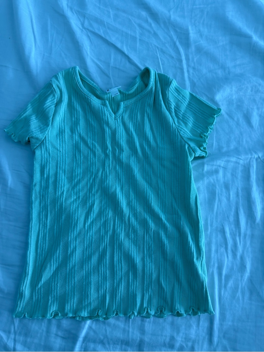 Women's Aqua Ribbed Short-Sleeve Top